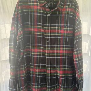 PacSun Black Plaid Button-Down Shirt with Red & Green Stripes